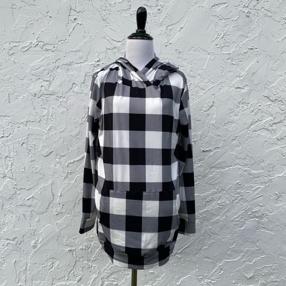 NWT Cream N Sugar Black & White Buffalo Plaid Long Sleeve Hoodie Small